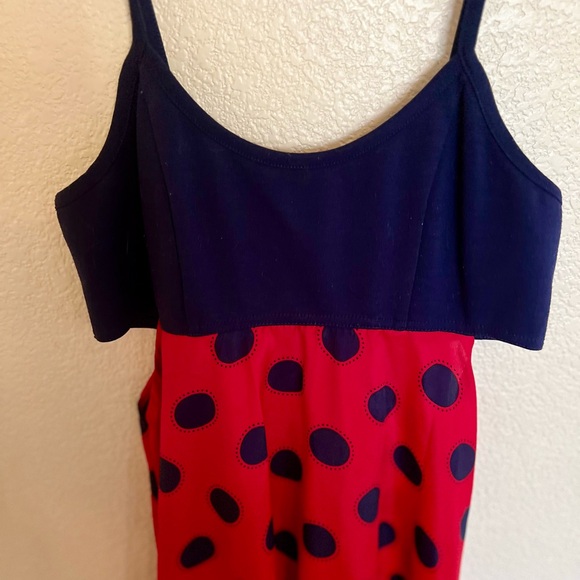 Navy Blue , Red skirting with Polka Dots Summer Dress - Picture 4 of 9